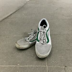 Vans Old Skool Vintage Mens 9 White and Kelly Green Stripe Sneakers casual shoe